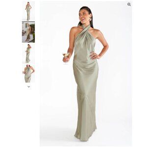 Show Me Your MuMu Jasmine Halter Maxi Dress in Moss Green Luxe Satin - XS